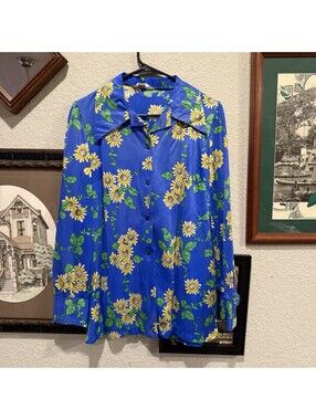 Vintage 70s RARE Montgomery Ward Disco Floral Mens Button Shirt Medium USA